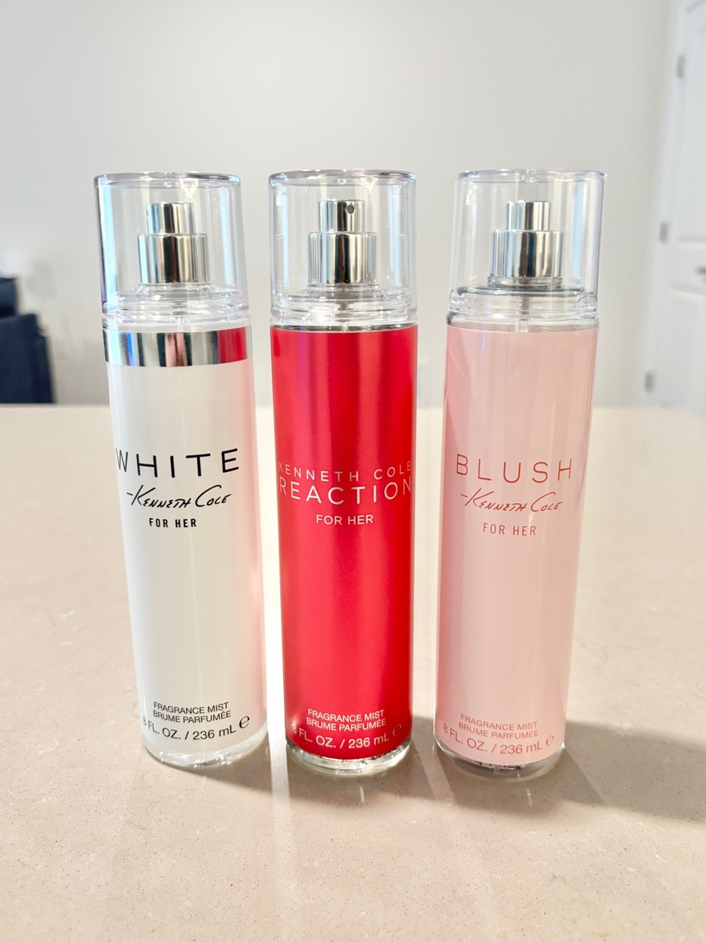 Kenneth Cole Body Mist Spray Lot White Blush Reaction for Her 8 oz 3 Pc
